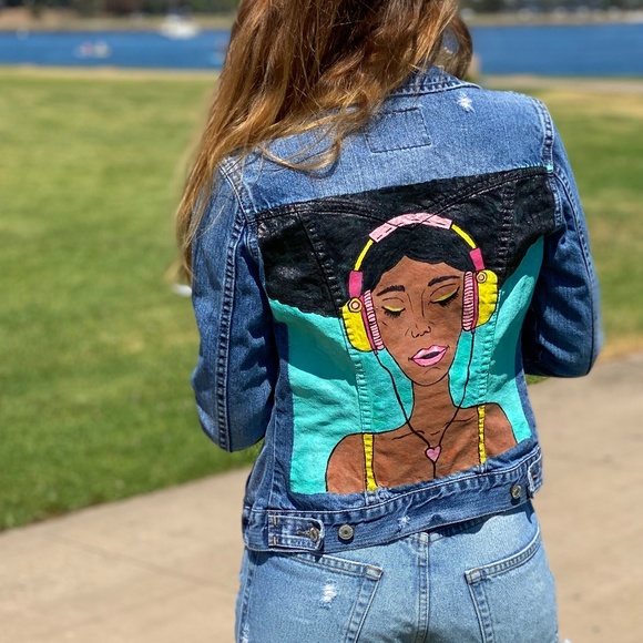 Afro DJ handprinted jacket - wearable art - Picture 4 of 7